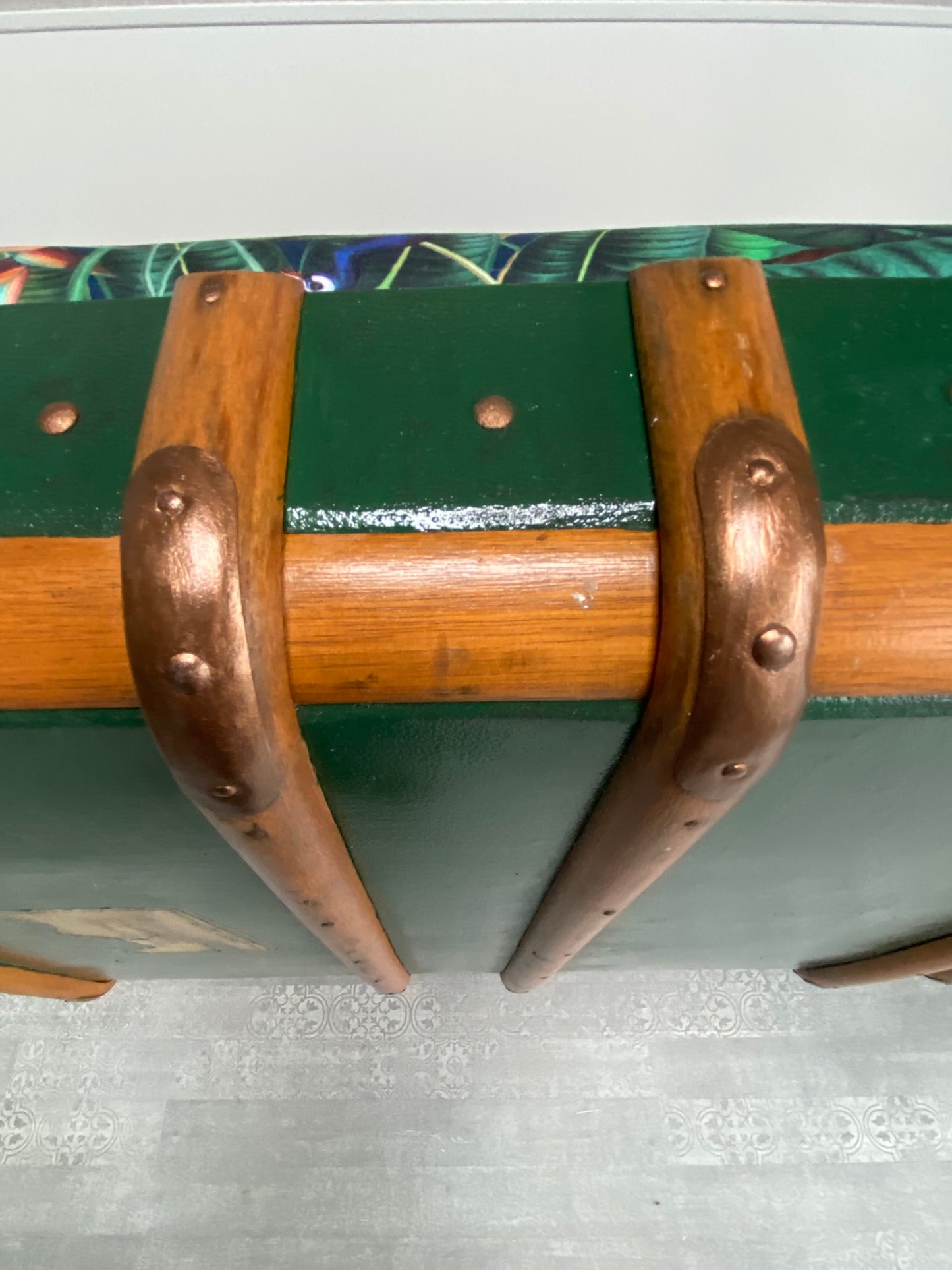 closer look at metal fittings on elegant steamer chair one